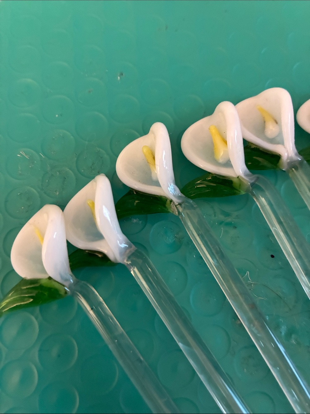 Glass Cocktail Stir Sticks with White Calla Lily Accent - Elegant Party Picks